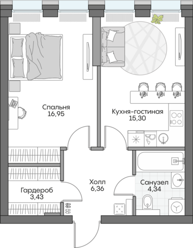 Планировка однокомнатная № 175 Дома INSIDER