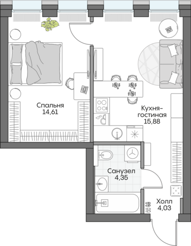 Планировка однокомнатная № 189 Дома INSIDER