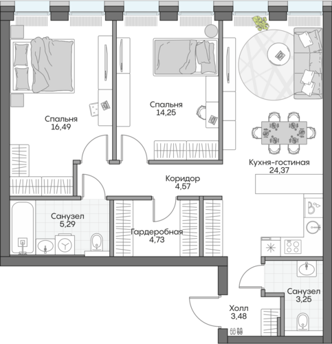 Планировка двухкомнатная № 246 Дома INSIDER