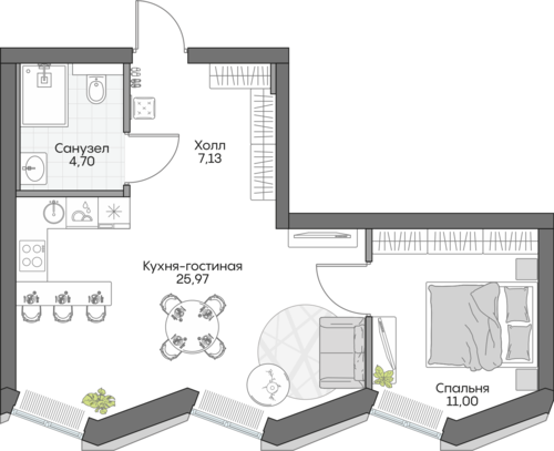 Планировка однокомнатная № 315 Дома INSIDER