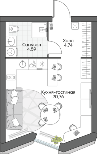 Планировка студии № 328 Дома INSIDER