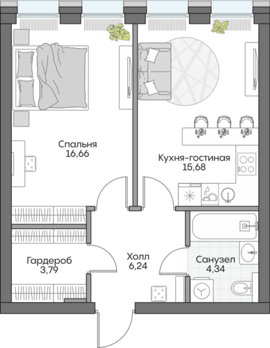 Планировка однокомнатная № 343 Дома INSIDER