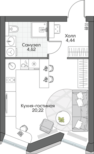 Планировка студии № 353 Дома INSIDER