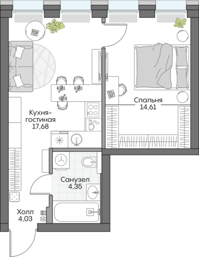 Планировка однокомнатная № 356 Дома INSIDER