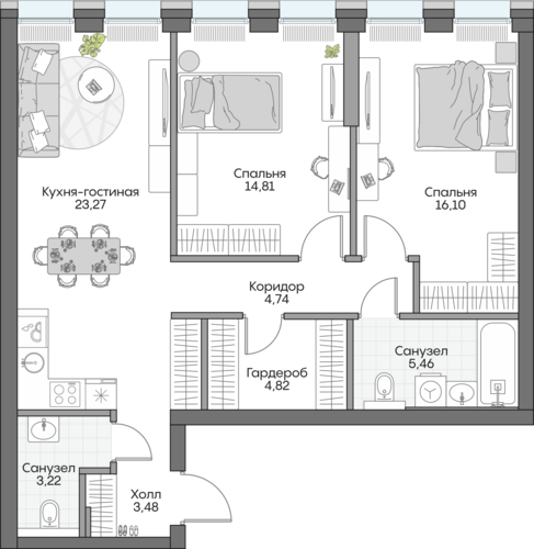 Планировка двухкомнатная № 399 Дома INSIDER