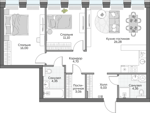 Планировка двухкомнатная № 409 Дома INSIDER