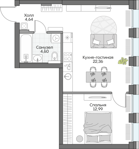 Планировка однокомнатная № 469 Дома INSIDER