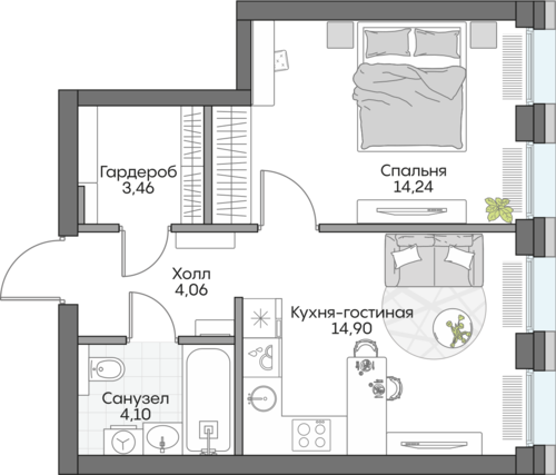 Планировка однокомнатная № 519 Дома INSIDER