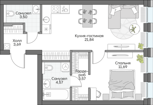 Планировка однокомнатная № 608 Дома INSIDER