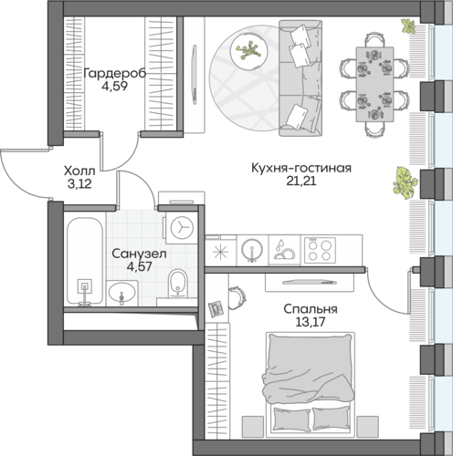Планировка однокомнатная № 637 Дома INSIDER