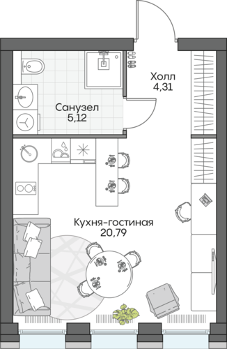 Планировка студии № 674 Дома ИНСАЙДЕР