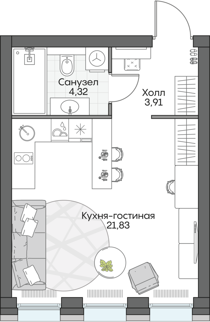 Планировка апартамента-студии № 711 Дома INSIDER