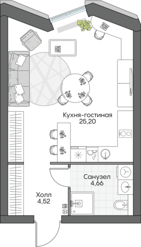 Планировка студии № 713 Дома INSIDER