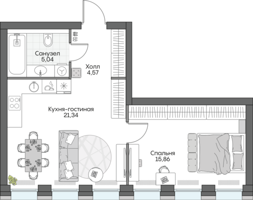 Планировка однокомнатного апартамента № 717 Дома INSIDER