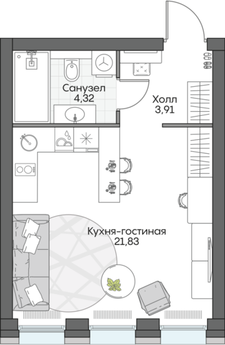 Планировка студии № 735 Дома INSIDER