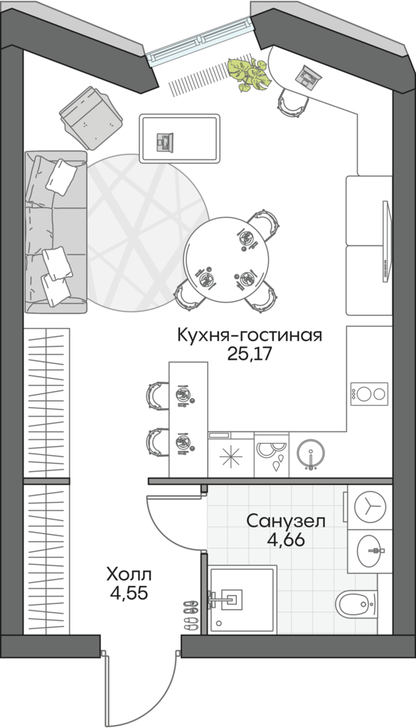 Планировка апартамента-студии № 773 Дома INSIDER