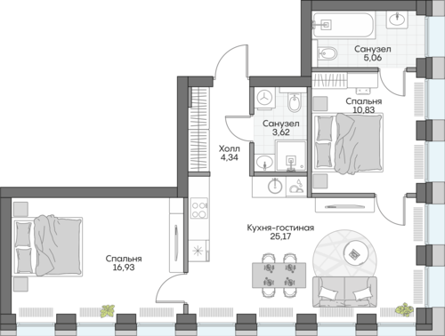 Планировка двухкомнатная № 788 Дома INSIDER