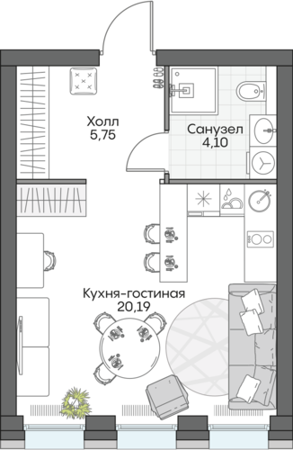 Планировка студии № 797 Дома ИНСАЙДЕР