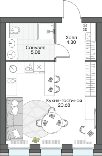Планировка студии № 800 Дома ИНСАЙДЕР