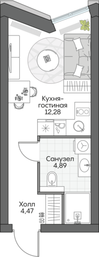 Планировка студии № 809 Дома INSIDER