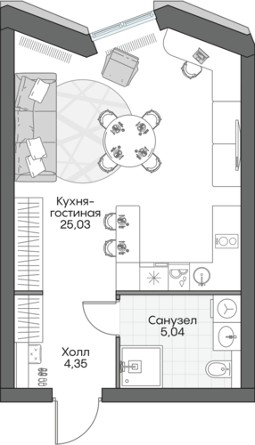 Планировка студии № 835 Дома INSIDER