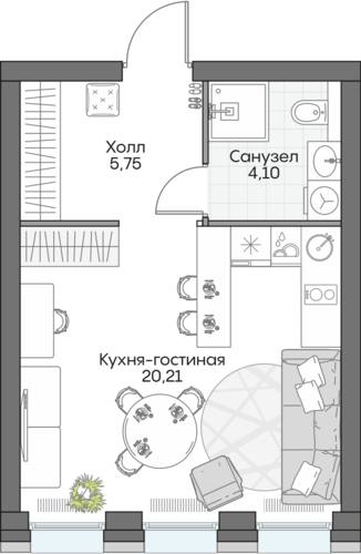 Планировка студии № 841 Дома INSIDER