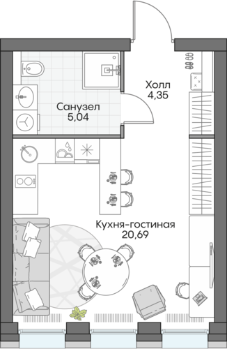 Планировка студии № 844 Дома INSIDER