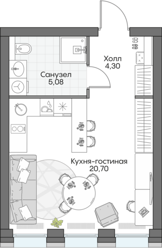 Планировка студии № 845 Дома INSIDER