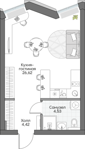 Планировка студии № 848 Дома INSIDER