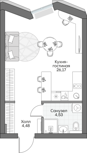 Планировка студии № 863 Дома INSIDER