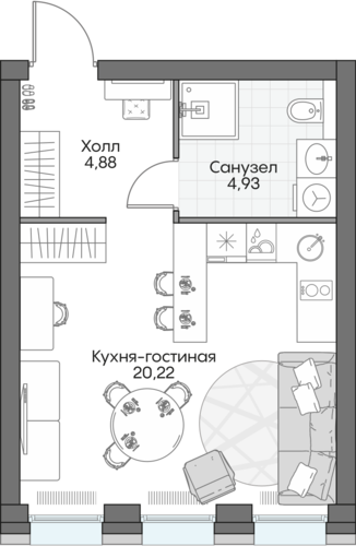 Планировка студии № 868 Дома INSIDER