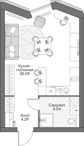 Планировка студии № 877 Дома INSIDER