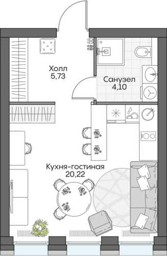 Планировка студии № 883 Дома INSIDER