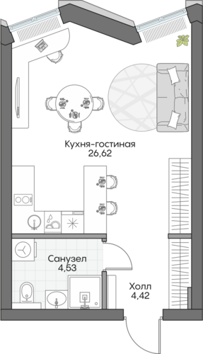 Планировка студии № 891 Дома INSIDER