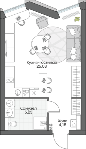Планировка студии № 899 Дома INSIDER