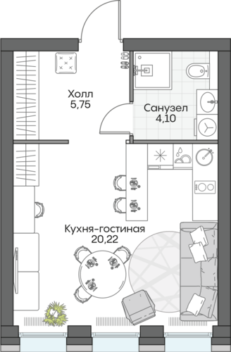 Планировка студии № 902 Дома INSIDER